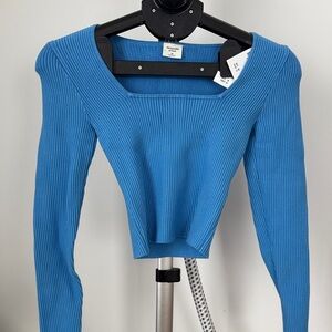 Abercrombie & Fitch Blue Ribbed Long Sleeve Top